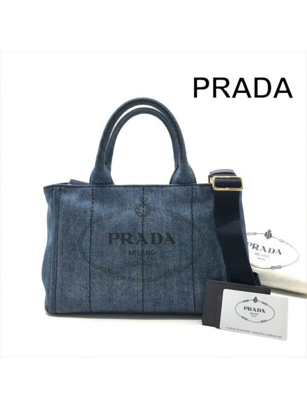 Prada 2-Way Denim Simple Canapa Shoulder Bag Blue